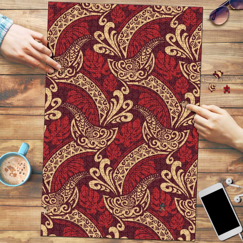 Luxury Red Monstera Puzzle Polynesian Tribal Pattern - Polynesian Pride