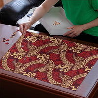 Luxury Red Monstera Puzzle Polynesian Tribal Pattern - Polynesian Pride