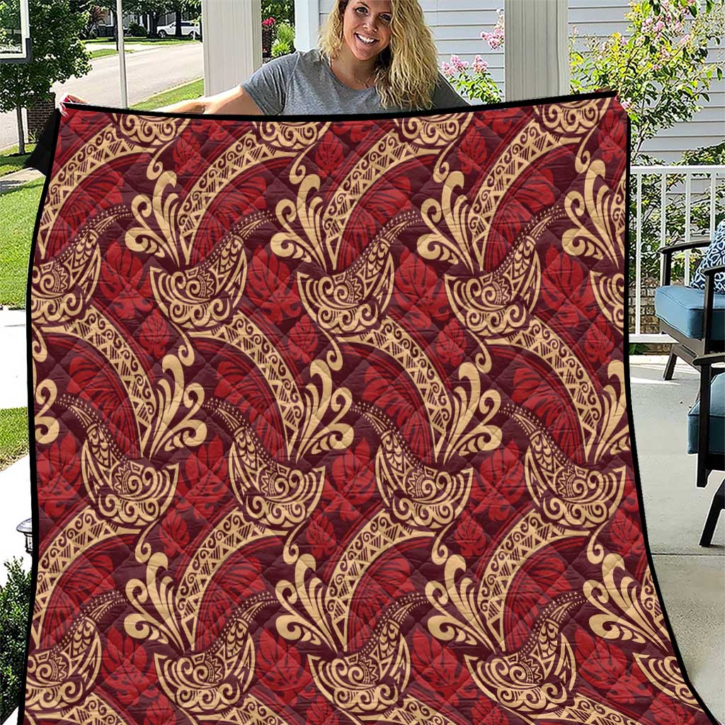 Luxury Red Monstera Quilt Polynesian Tribal Pattern - Polynesian Pride