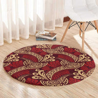 Luxury Red Monstera Round Carpet Polynesian Tribal Pattern - Polynesian Pride