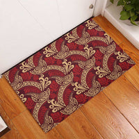 Luxury Red Monstera Rubber Doormat Polynesian Tribal Pattern - Polynesian Pride