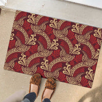 Luxury Red Monstera Rubber Doormat Polynesian Tribal Pattern - Polynesian Pride