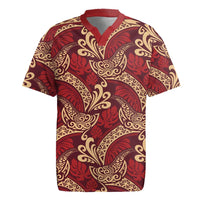 Luxury Red Monstera Rugby Jersey Polynesian Tribal Pattern - Polynesian Pride