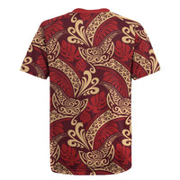 Luxury Red Monstera Rugby Jersey Polynesian Tribal Pattern - Polynesian Pride