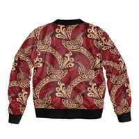Luxury Red Monstera Sleeve Zip Bomber Jacket Polynesian Tribal Pattern - Polynesian Pride