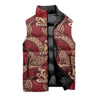 Luxury Red Monstera Sleeveless Puffer Jacket Polynesian Tribal Pattern - Polynesian Pride