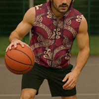 Luxury Red Monstera Sleeveless Zip Hoodie Polynesian Tribal Pattern - Polynesian Pride