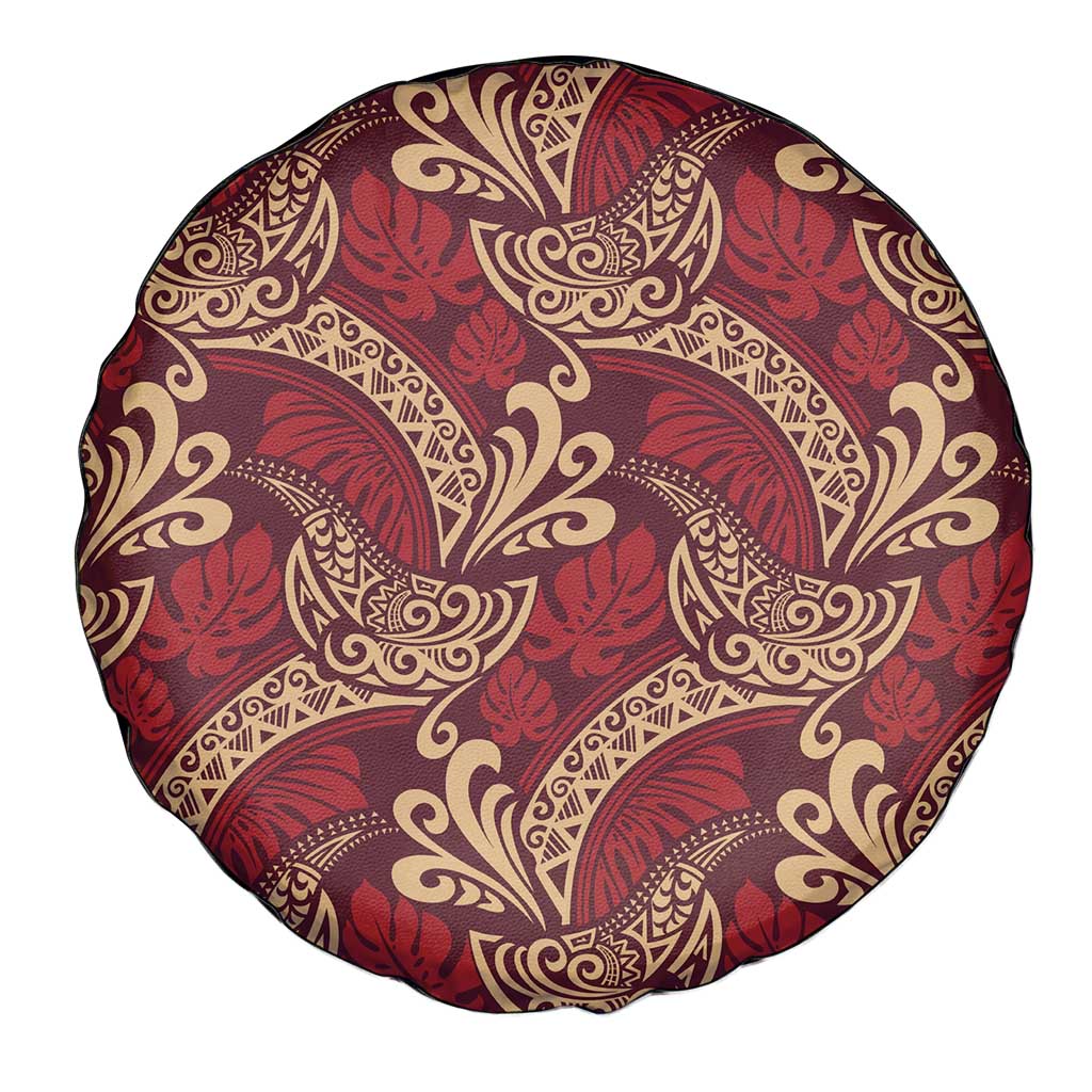 Luxury Red Monstera Spare Tire Cover Polynesian Tribal Pattern - Polynesian Pride