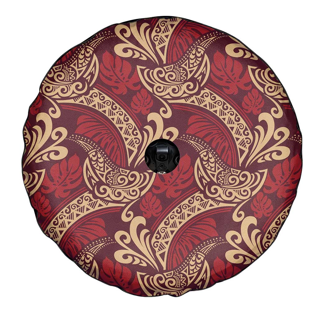 Luxury Red Monstera Spare Tire Cover Polynesian Tribal Pattern - Polynesian Pride