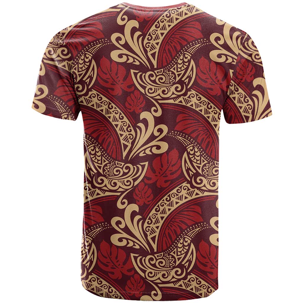 Luxury Red Monstera T Shirt Polynesian Tribal Pattern - Polynesian Pride