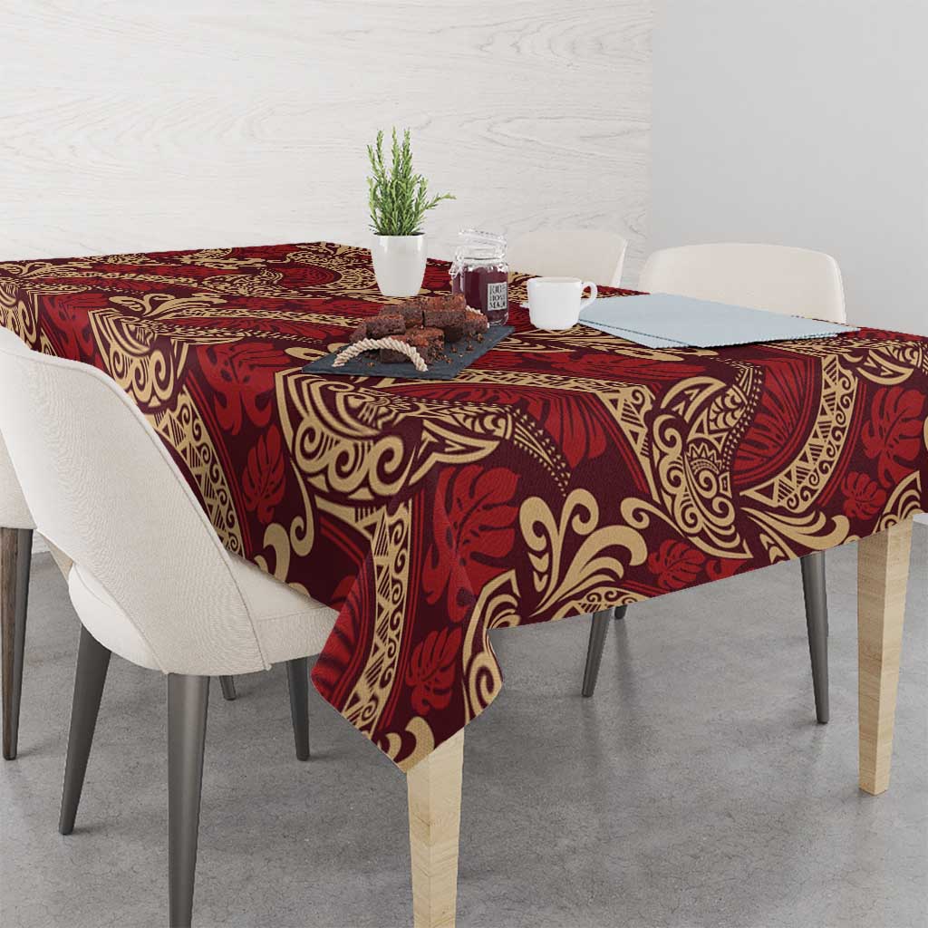 Luxury Red Monstera Tablecloth Polynesian Tribal Pattern - Polynesian Pride
