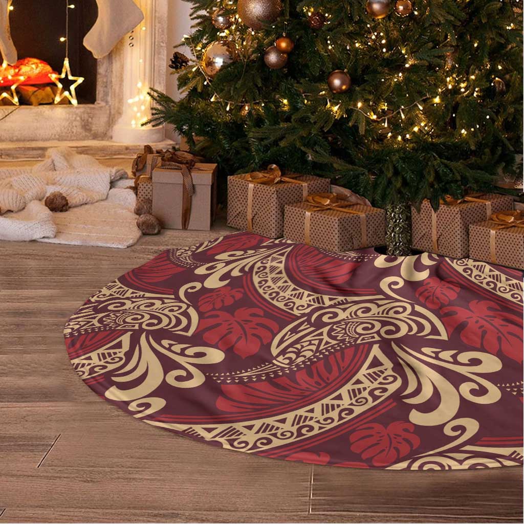 Luxury Red Monstera Tree Skirt Polynesian Tribal Pattern - Polynesian Pride