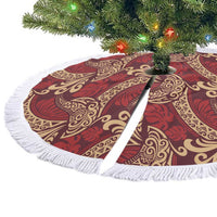 Luxury Red Monstera Tree Skirt Polynesian Tribal Pattern - Polynesian Pride