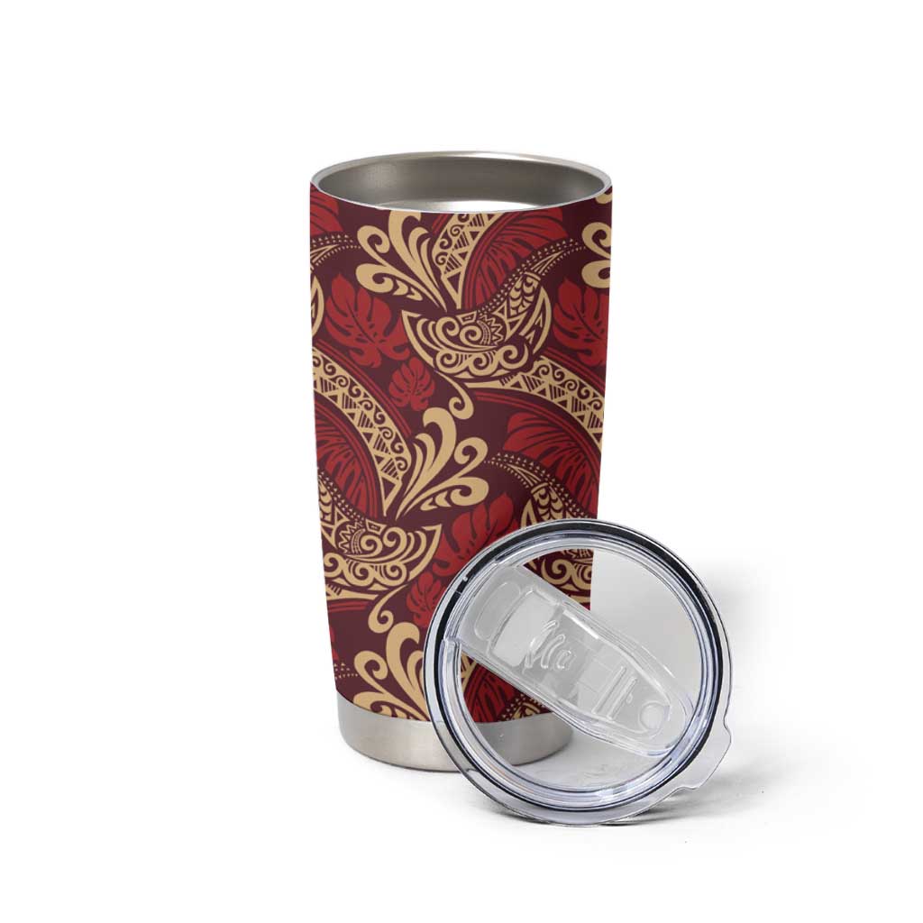 Luxury Red Monstera Tumbler Cup Polynesian Tribal Pattern - Polynesian Pride
