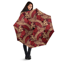 Luxury Red Monstera Umbrella Polynesian Tribal Pattern - Polynesian Pride
