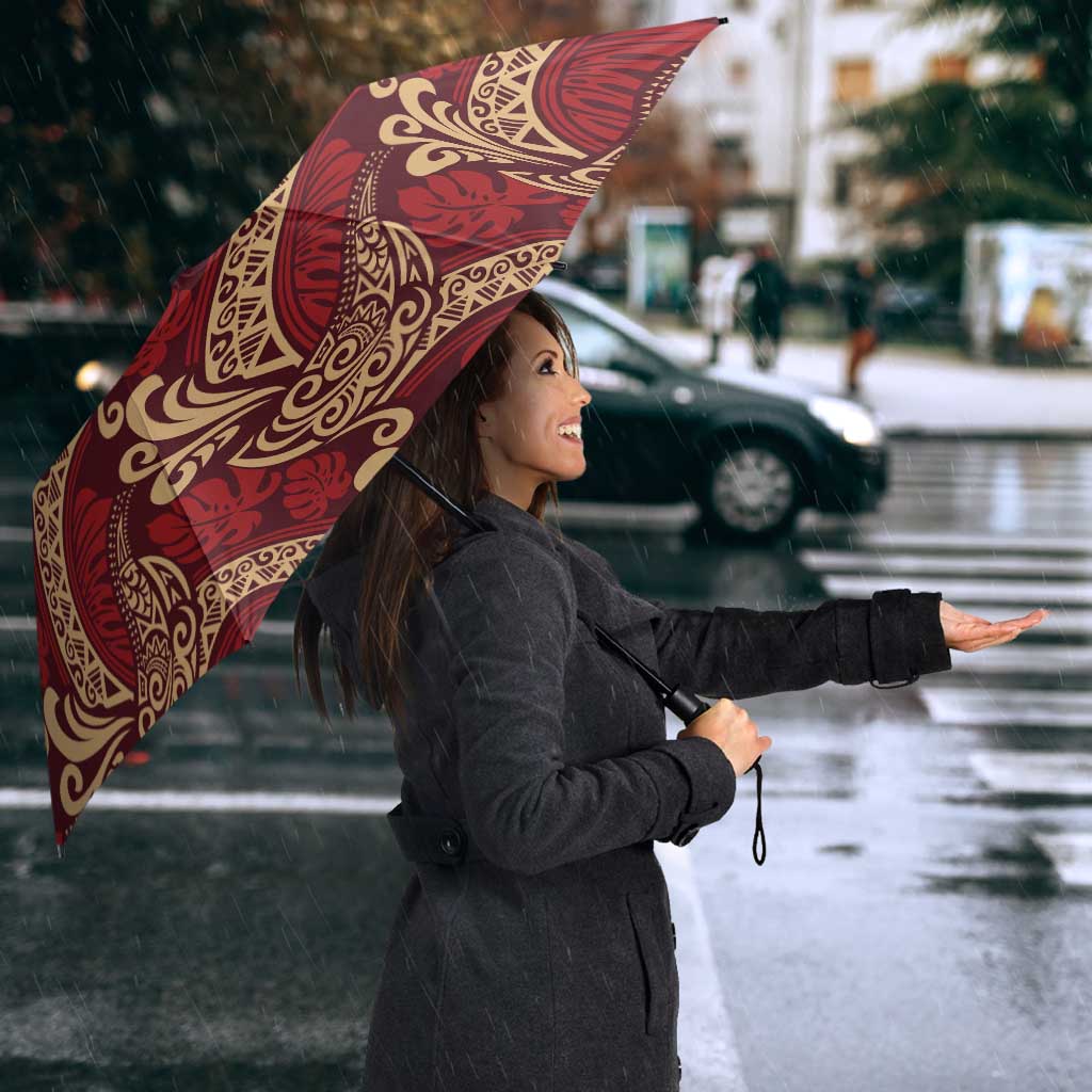Luxury Red Monstera Umbrella Polynesian Tribal Pattern - Polynesian Pride