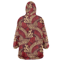 Luxury Red Monstera Wearable Blanket Hoodie Polynesian Tribal Pattern - Polynesian Pride