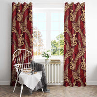 Luxury Red Monstera Window Curtain Polynesian Tribal Pattern - Polynesian Pride