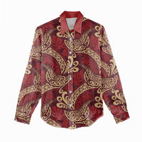 Luxury Red Monstera Women Casual Shirt Polynesian Tribal Pattern - Polynesian Pride