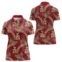 Luxury Red Monstera Women Polo Shirt Polynesian Tribal Pattern - Polynesian Pride