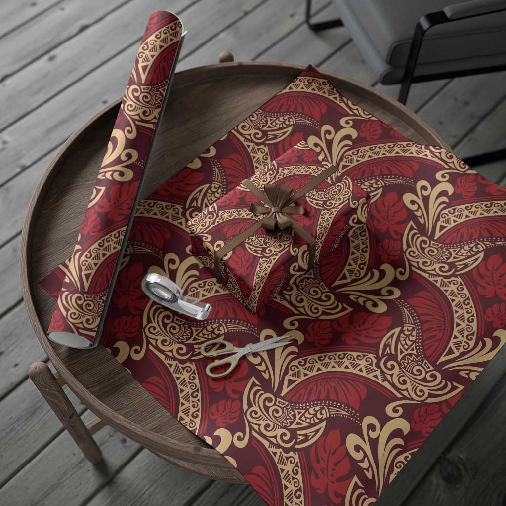 Luxury Red Monstera Wrapping Paper Polynesian Tribal Pattern - Polynesian Pride