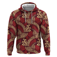 Luxury Red Monstera Zip Hoodie Polynesian Tribal Pattern - Polynesian Pride
