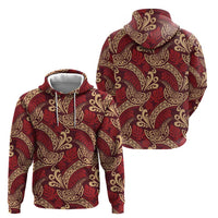 Luxury Red Monstera Zip Hoodie Polynesian Tribal Pattern - Polynesian Pride