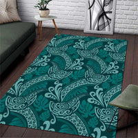 Teal Monstera Area Rug Polynesian Tribal Pattern - Polynesian Pride