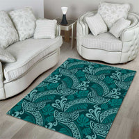 Teal Monstera Area Rug Polynesian Tribal Pattern - Polynesian Pride