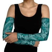 Teal Monstera Arm Sleeves Polynesian Tribal Pattern - Polynesian Pride