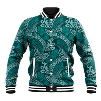 Teal Monstera Baseball Jacket Polynesian Tribal Pattern - Polynesian Pride