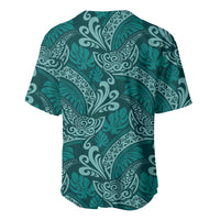 Teal Monstera Baseball Jersey Polynesian Tribal Pattern - Polynesian Pride