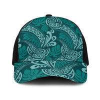 Teal Monstera Baseball Net Cap Polynesian Tribal Pattern - Polynesian Pride