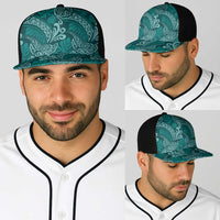 Teal Monstera Baseball Net Cap Polynesian Tribal Pattern - Polynesian Pride