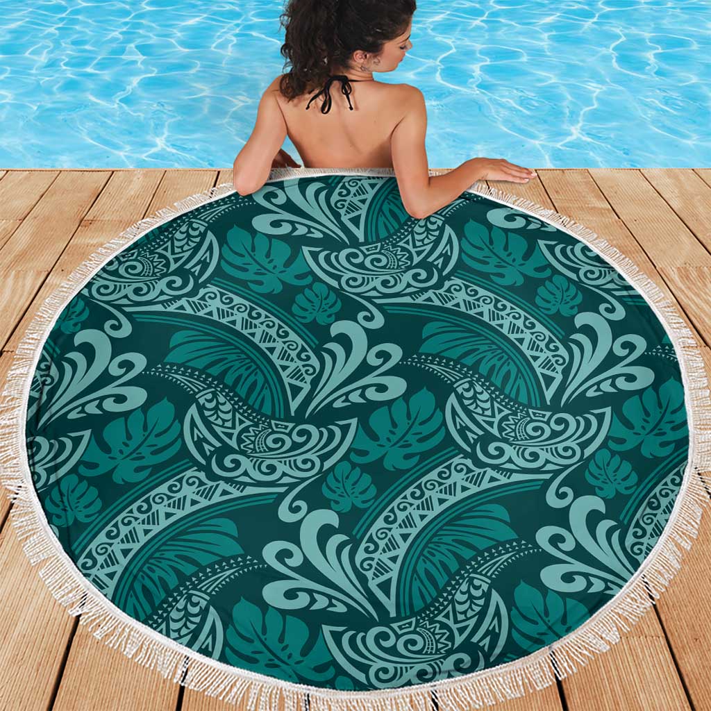 Teal Monstera Beach Blanket Polynesian Tribal Pattern - Polynesian Pride
