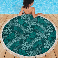Teal Monstera Beach Blanket Polynesian Tribal Pattern - Polynesian Pride