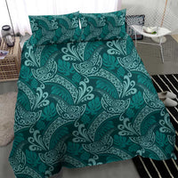 Teal Monstera Bedding Set Polynesian Tribal Pattern - Polynesian Pride