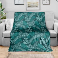 Teal Monstera Blanket Polynesian Tribal Pattern - Polynesian Pride