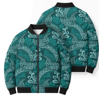 Teal Monstera Bomber Puffer Jacket Polynesian Tribal Pattern - Polynesian Pride