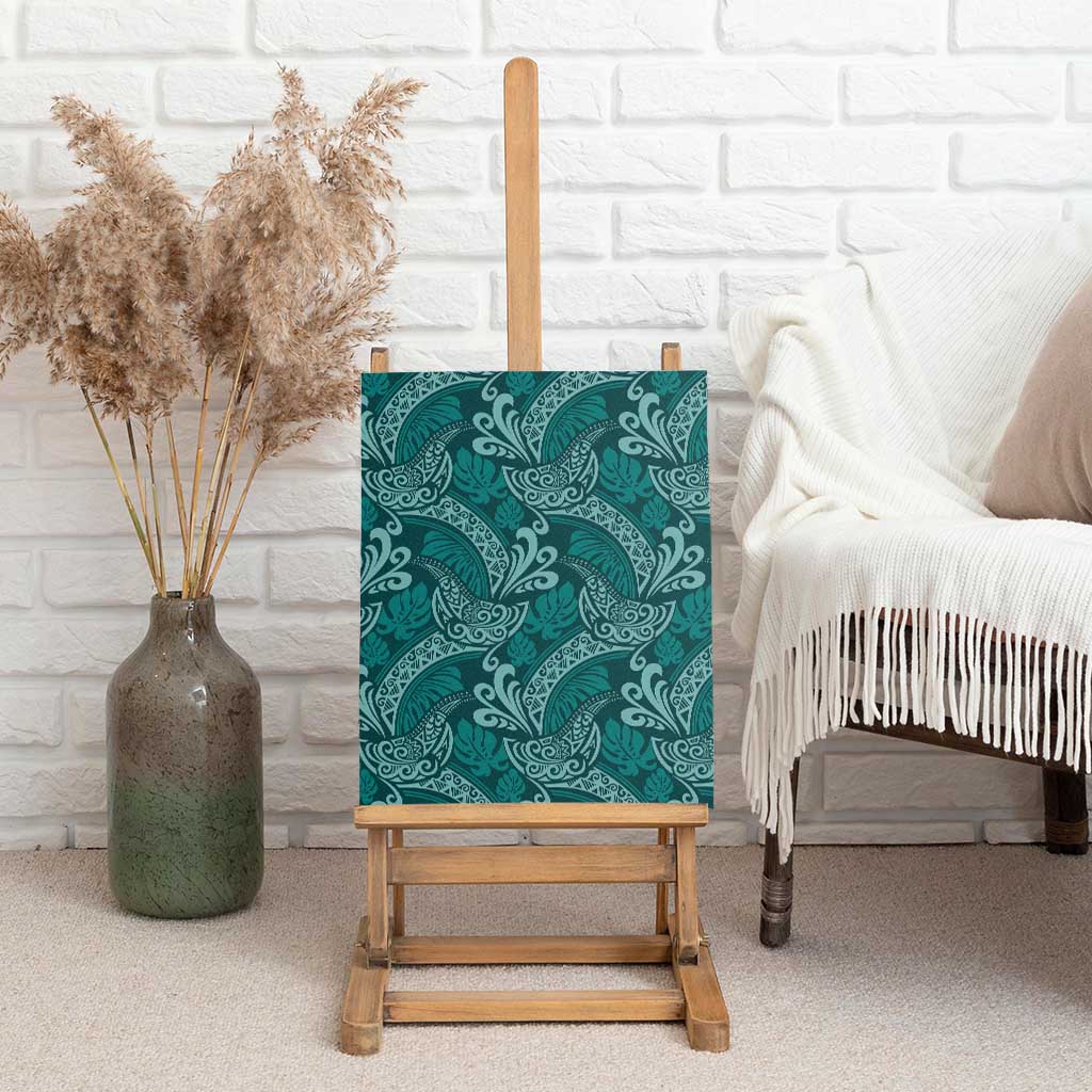Teal Monstera Canvas Wall Art Polynesian Tribal Pattern - Polynesian Pride