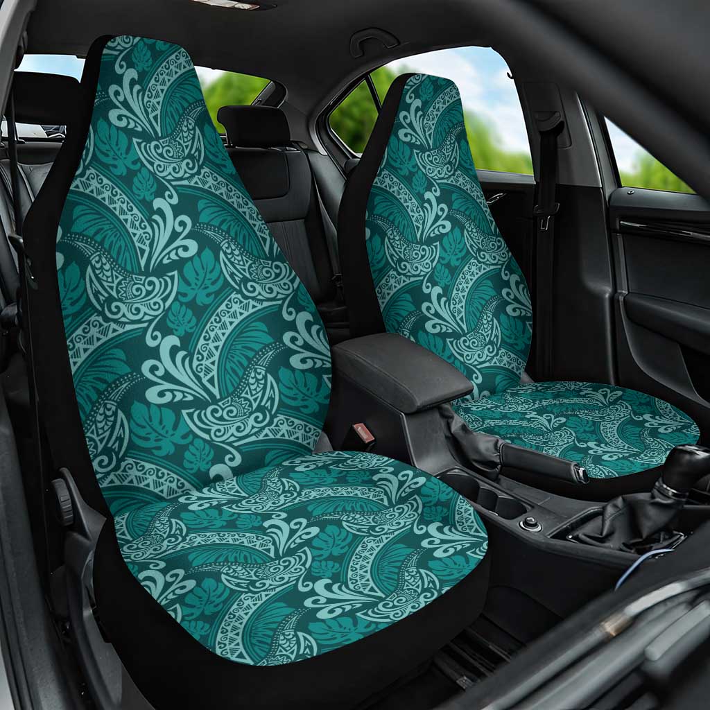 Teal Monstera Car Seat Cover Polynesian Tribal Pattern - Polynesian Pride