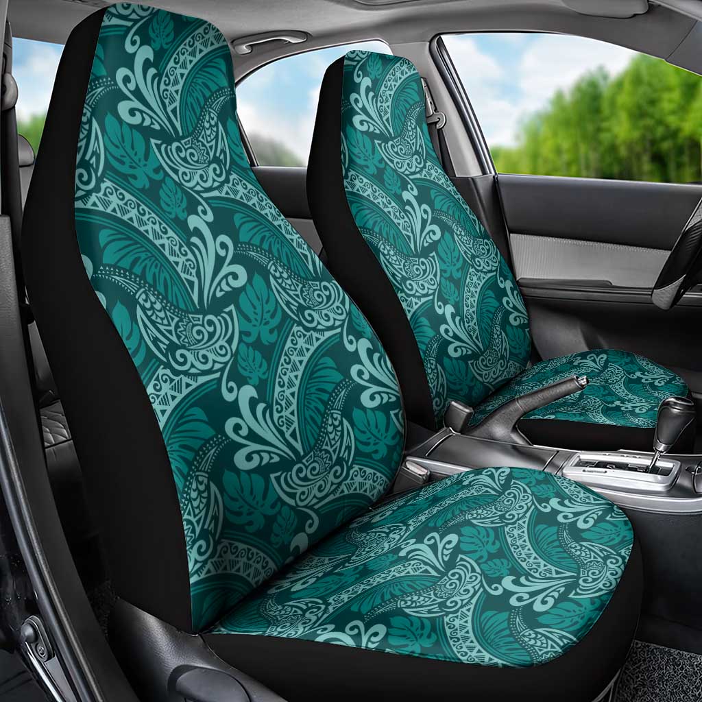 Teal Monstera Car Seat Cover Polynesian Tribal Pattern - Polynesian Pride