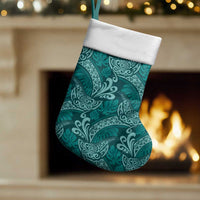 Teal Monstera Christmas Stocking Polynesian Tribal Pattern - Polynesian Pride