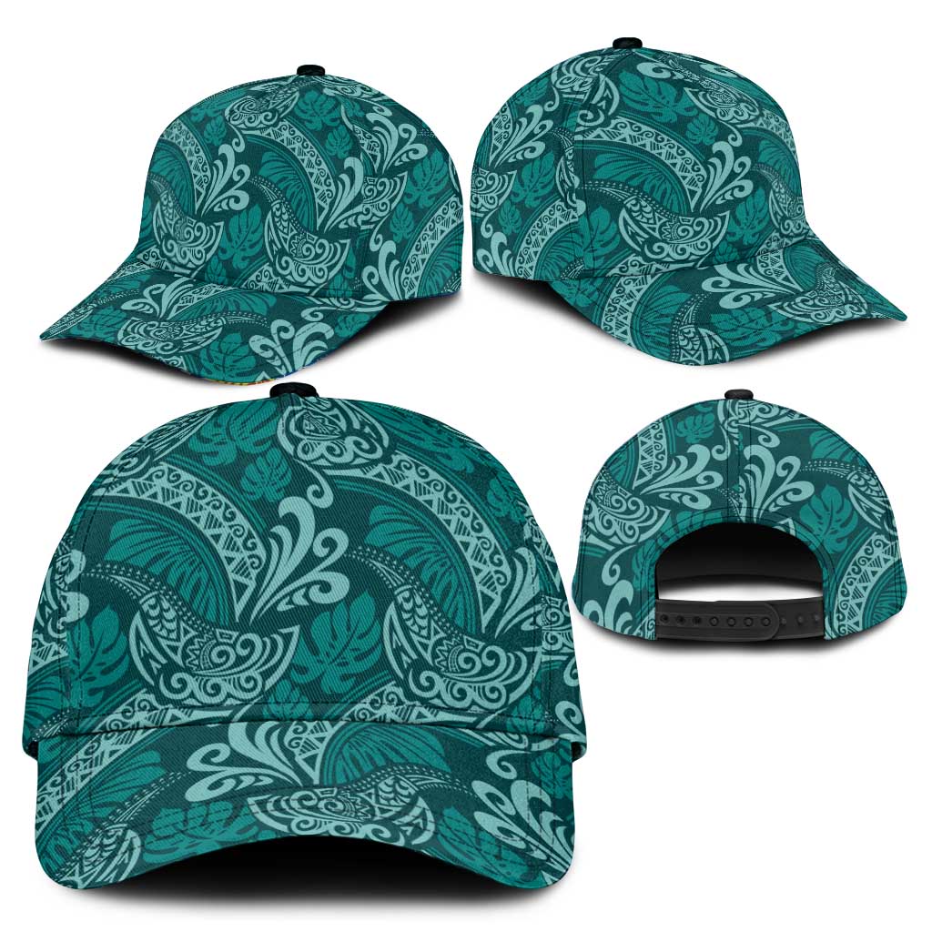 Teal Monstera Classic Cap Polynesian Tribal Pattern - Polynesian Pride