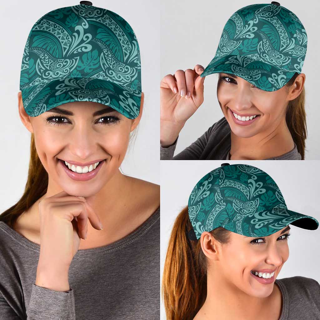 Teal Monstera Classic Cap Polynesian Tribal Pattern - Polynesian Pride