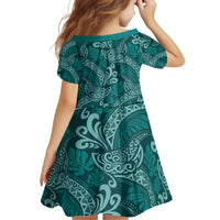 Teal Monstera Family Matching Mermaid Dress and Hawaiian Shirt Polynesian Tribal Pattern - Polynesian Pride