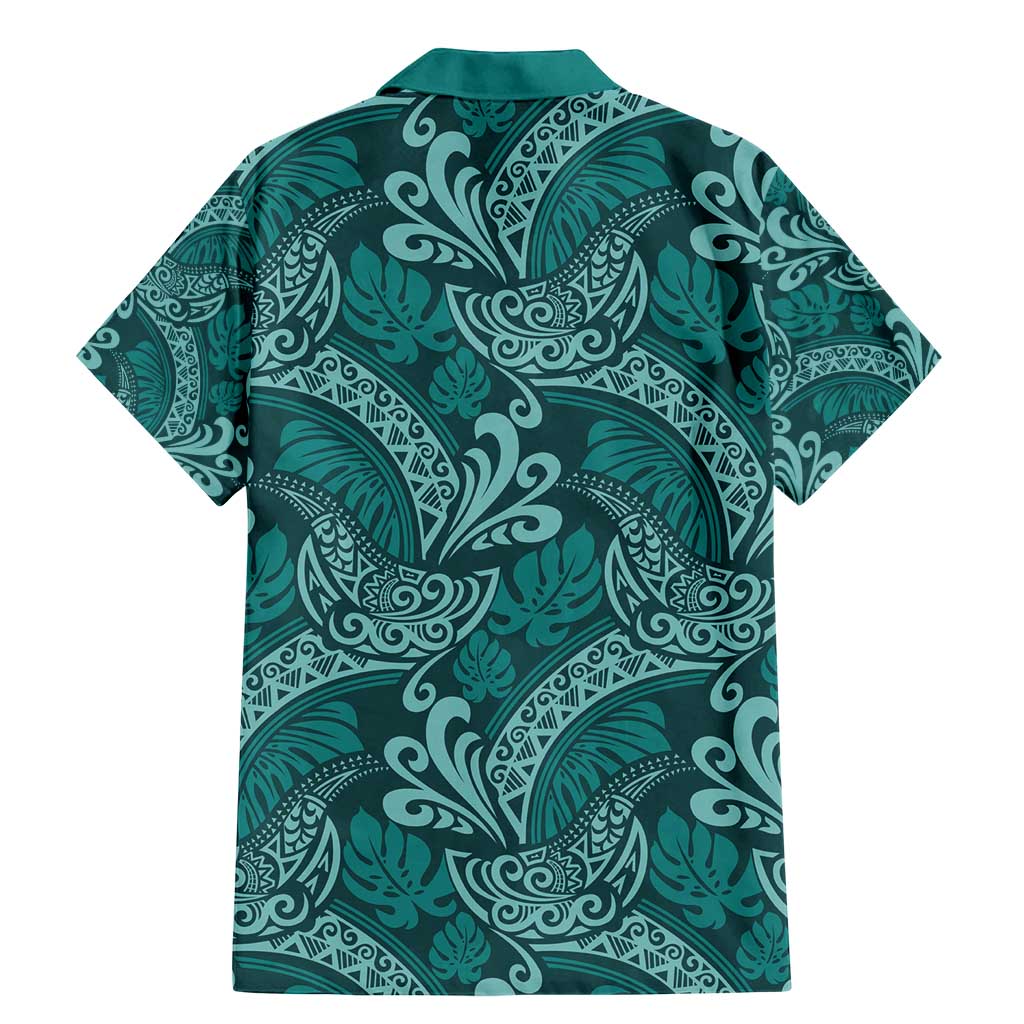 Teal Monstera Family Matching Mermaid Dress and Hawaiian Shirt Polynesian Tribal Pattern - Polynesian Pride