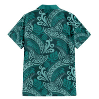 Teal Monstera Family Matching Mermaid Dress and Hawaiian Shirt Polynesian Tribal Pattern - Polynesian Pride