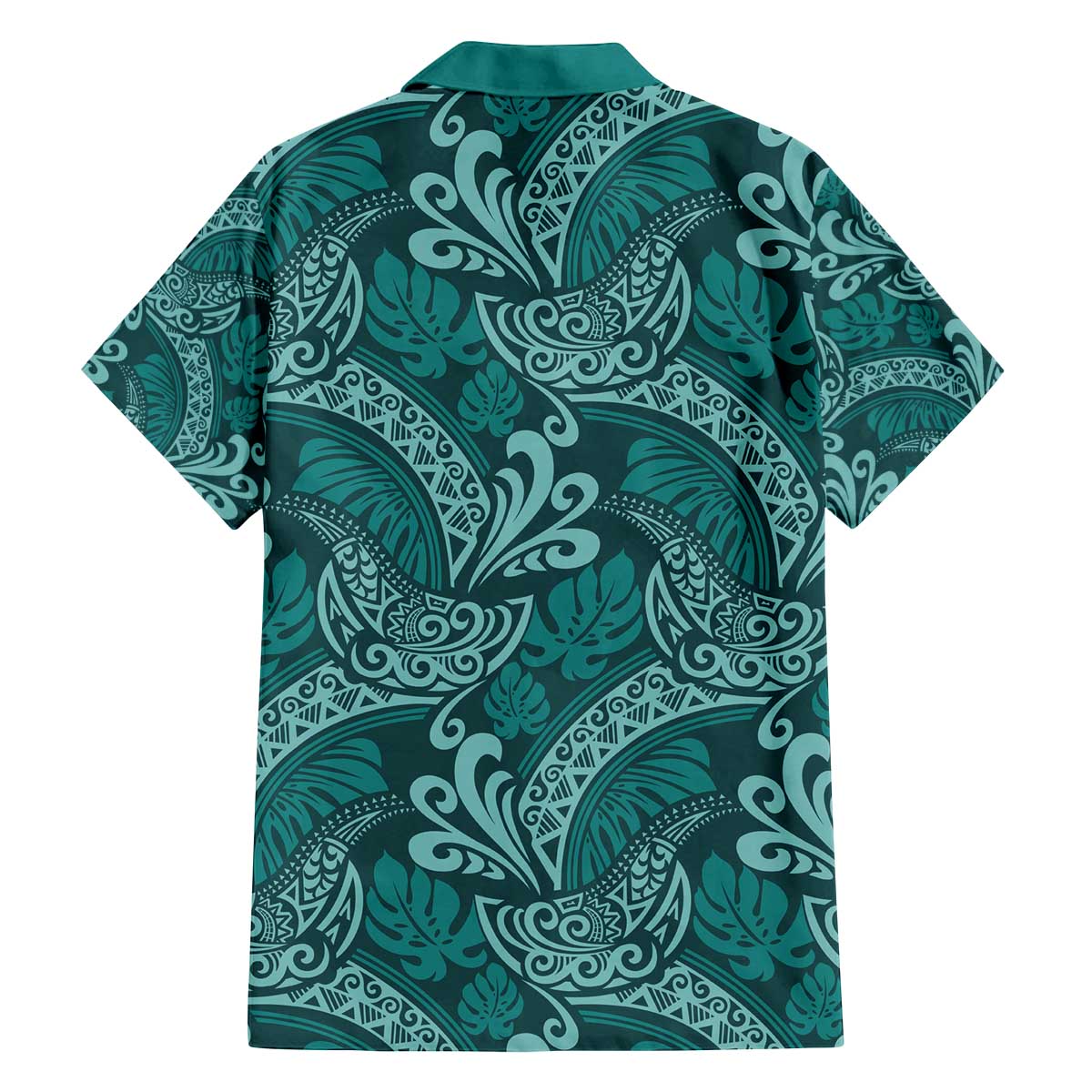 Teal Monstera Family Matching Off The Shoulder Long Sleeve Dress and Hawaiian Shirt Polynesian Tribal Pattern - Polynesian Pride