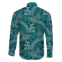 Teal Monstera Family Matching Off The Shoulder Long Sleeve Dress and Hawaiian Shirt Polynesian Tribal Pattern - Polynesian Pride